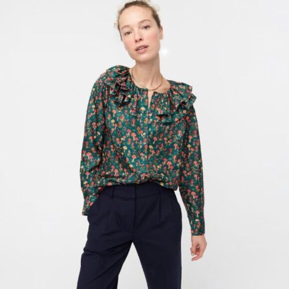 NEW J.Crew Mushroom Floral Silk-Twill Ruffle-Collar Top Size Small 23585 - Picture 3 of 15